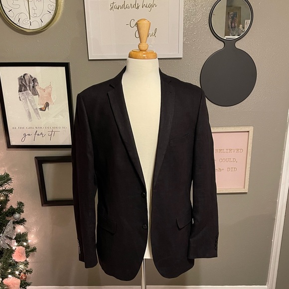 H&M Black Linen Notched Collar Blazer 44R - Picture 2 of 12